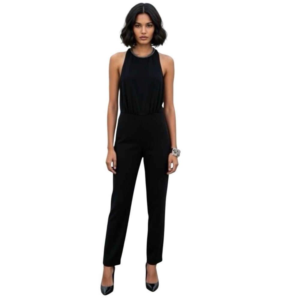 THE KOOPLES-NWT- CREPE JUMPSUIT CHAIN DETAIL NECK BLACK SZ:1FR/4US Ret$395
